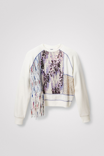 Desigual Fabric Patchwork Sweatshirt In White