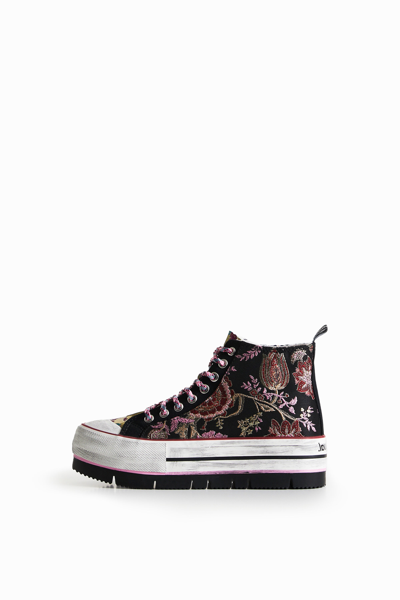 Desigual Asian Patchwork High-top Platform Sneakers In Material Finishes