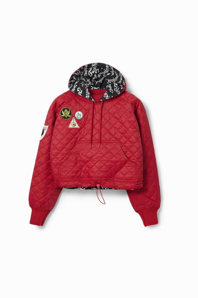 Desigual Padded Hoodie With Patches In Red