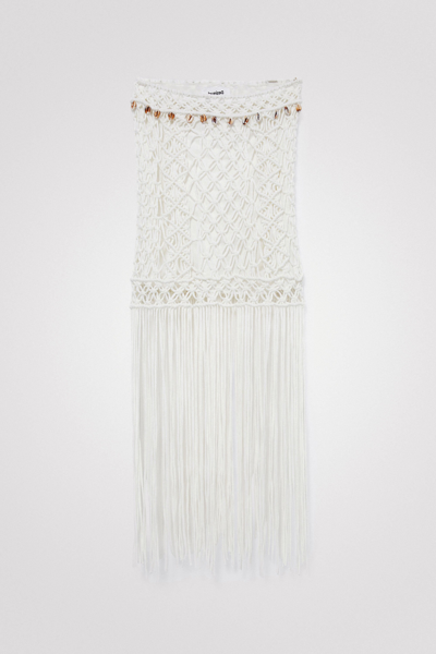 Desigual Fringed Macramé Miniskirt In White