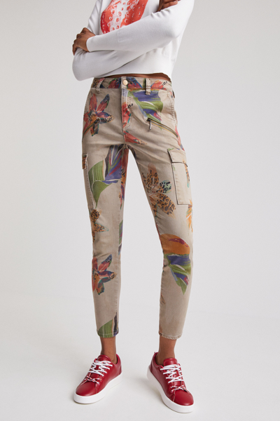 Desigual Camoflower Cargo Trousers In Brown