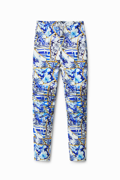 Desigual Stella Jean Printed Slim Trousers In Blue