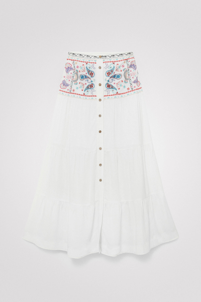 Desigual Long Paisley Skirt In White