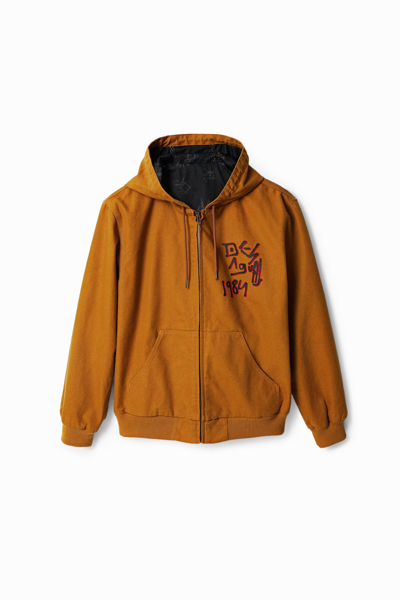 Desigual Canvas Hooded Jacket In Yellow