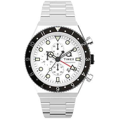 Pre-owned Timex Q Gmt Chronograph 40mm White Ss
