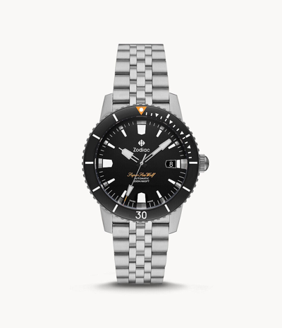 Pre-owned Zodiac Super Sea Wolf 53 Compression Automatic Black Dial Bracelet Watch Zo9288