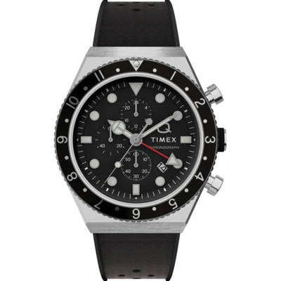 Pre-owned Timex Men's Watch Q Chronograph Rotating Bezel Black Dial Rubber Strap Tw2v70000