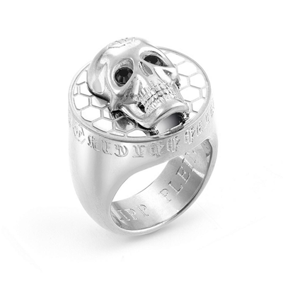 Pre-owned Philipp Plein Men's Ring Stainless Steel Silver 3d Skull Pj8aa09r