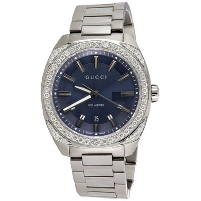 Pre-owned Gucci Mens  Gc2570 Genuine Diamond Watch Ya142303 Blue Dial 41mm | 1.82 Ct. In White