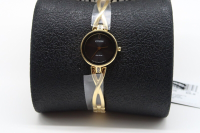 Pre-owned Citizen Eco-drive Ladies Black Dial Gold-tone Bangle Watch Ex1422-54e Brand