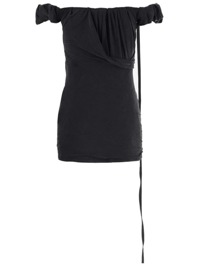 Jacquemus Asymmetric Draped Mini Dress In Black