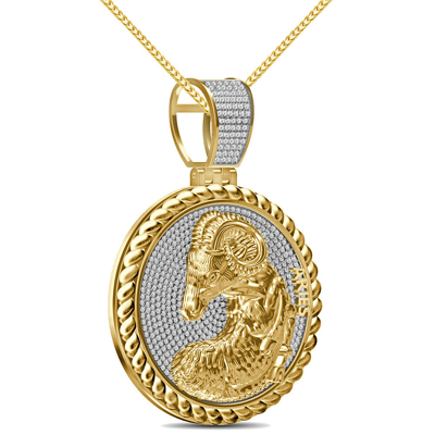 Pre-owned Zodiac Real Genuine 1.50 Ct. Vvs/1 Moissanite  Sign Aries Ram Charm Pendant Chain In Yellow Gold Finish