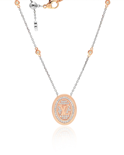 Pre-owned Handmade 18k Rose Gold Natural Diamond Chain Engagement Necklace For Women In White