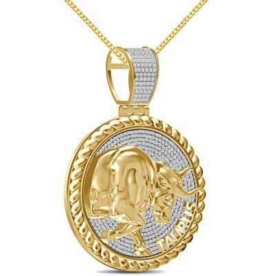 Pre-owned Zodiac Real 1.50 Cwt. Vvs/1 Moissanite  Sign Taurus Bull Charm Pendant Chain Set In Yellow Gold Finish