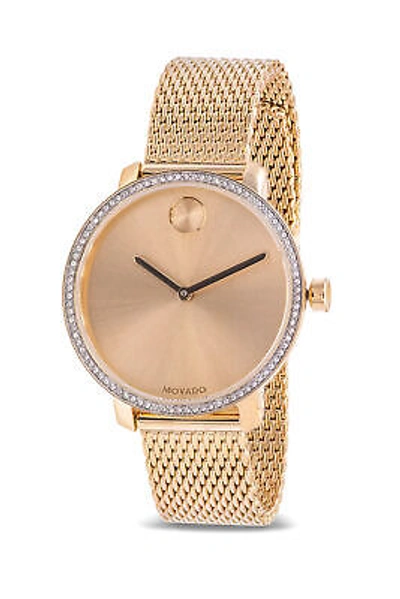 Pre-owned Movado Bold Crystal Gold-tone Mesh Ladies Watch 3600656