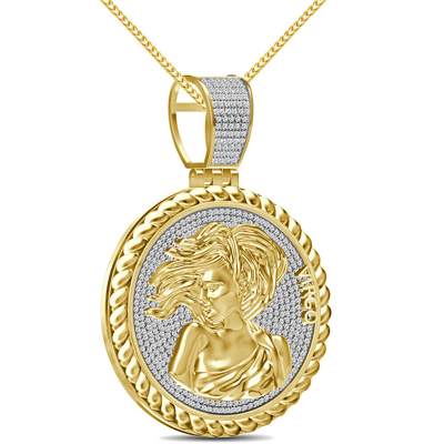 Pre-owned Zodiac Real 1.50 Cwt. Vvs/1 Moissanite  Sign Virgo Maiden Charm Pendant Chain Set In Yellow Gold Finish