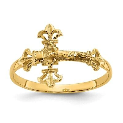 Pre-owned Diamond2deal 14k Yellow Gold Diamond Cut Crucifix Cross Jesus Religious Ring Size 8.75
