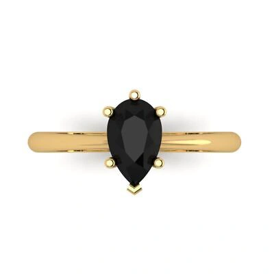 Pre-owned Pucci 1 Ct Pear Designer Statement Bridal Natural Onyx Ring Solid 14k Yellow Gold