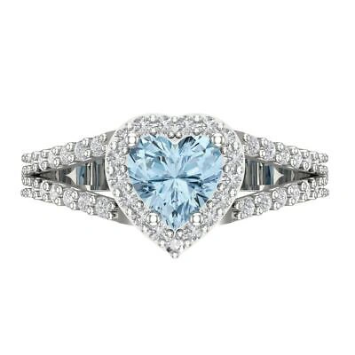 Pre-owned Pucci 1.75 Heart Split Shank Natural Aquamarine Modern Statement Ring 14k White Gold