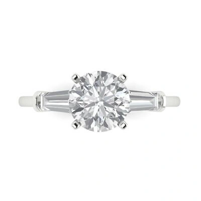 Pre-owned Pucci 2 Round Baguette 3 Stone Real Moissanite Classic Statement Ring 14k White Gold In White/colorless