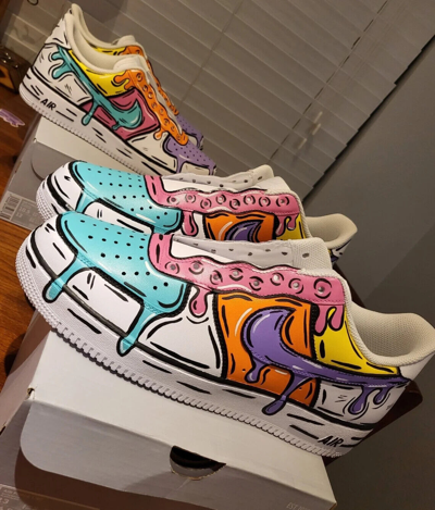 Pre-owned Nike Custom Air Force 1 "chill Cartoon Drippy" Shoes Sneakers Mens Womens Kids In Multicolor