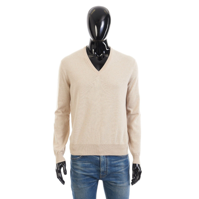 Pre-owned Loro Piana 1350$ Classic V Neck Sweater - Natural Melange Baby Cashmere