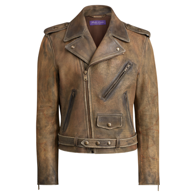 Pre-owned Ralph Lauren Purple Label $3,495  Mens Slim Locklear Leather Biker Moto Jacket In Brown