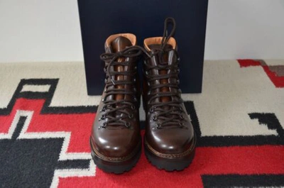 Pre-owned Ralph Lauren Purple Label Made In Italy Fidel Hiking Leather Ankle Boots In Brown