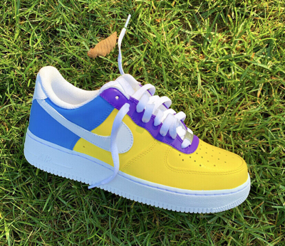 Pre-owned Nike Air Force 1 Custom Sneakers Purple Yellow Blue Mens Womens Kids White Shoes