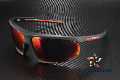 Pre-owned Prada Linea Rossa Ps 07ys Dg010a Black Rubber Mirror Orange 76mm Mens Sunglasses