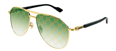 Pre-owned Gucci Gg1220s-004 Men's Gold & Black Marble / Green Gradient Sunglasses