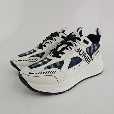 Pre-owned Burberry Men's Sean White And Blue Sneakers