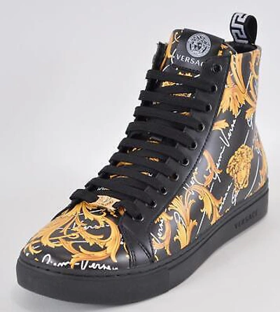 Pre-owned Versace Men's Leather Baroque Medusa High Top Sneakers Shoes 40 7 In Multicolor