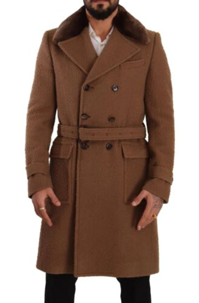 Pre-owned Dolce & Gabbana Brown Wool Long Double Breasted Overcoat Jacket