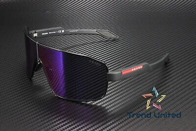 Pre-owned Prada Linea Ps 54ys 1bo10a Matte Black Grey Mirror Blue Red 74mm Mens Sunglasses In Gray
