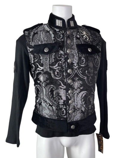 Pre-owned Shrine Goth Royal Marine Silver Vest Jacket Military Uniform Band Steampunk In Silver And Black