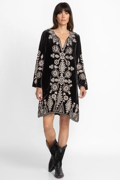 Pre-owned Johnny Was Liona Velvet Kimono Sleeve Dress Flowers Embroidery Black Floral