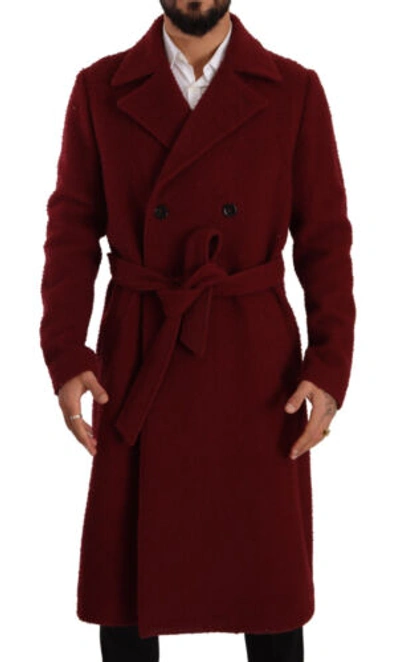 Pre-owned Dolce & Gabbana Bordeaux Wool Long Double Breasted Overcoat Jacket In Red