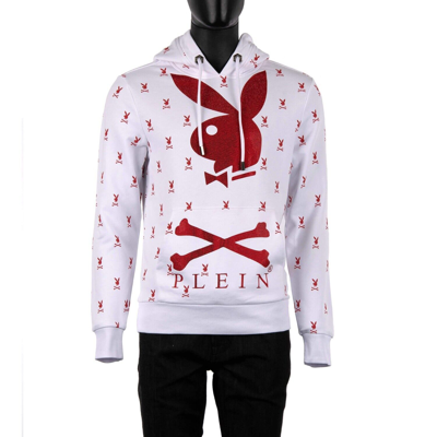 Pre-owned Philipp Plein X Playboy Crystals Bunny Logo Print Hoodie Sweater White Red 08370