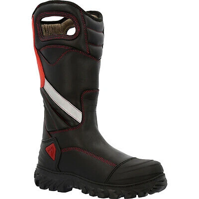 Pre-owned Rocky Boots Rocky Mens Black Leather Code Red Structure Ct Firefighter Boots