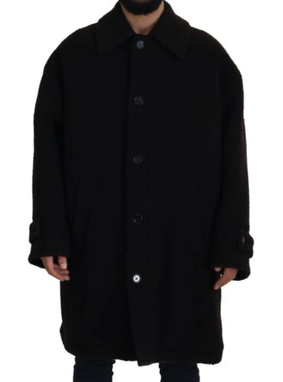 Pre-owned Dolce & Gabbana Black Alpaca Button Down Trench Coat Jacket