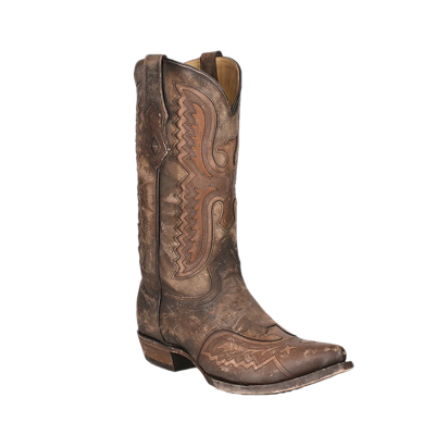 Pre-owned Corral Boots Corral® Men's Distressed Tan Eagle Inlay & Embroidery Snip Toe Boots C3952 In Brown