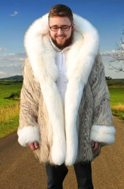 Pre-owned Handmade Real Coyote Fur Jacket Coat All Sizes White Fox Fur Shawl Collar Border Trim