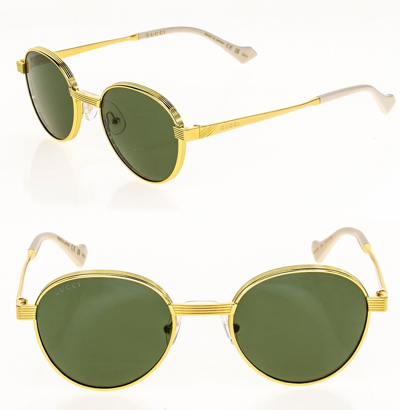 Pre-owned Gucci 0872 Gold Green Retro Gg0872s 004 Round Fashion Unisex Metal Sunglasses