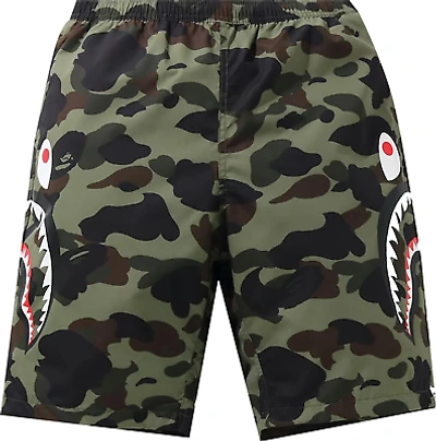 Pre-owned Bape 1st Camo Side Shark Beach Shorts - Authentic - With Tags In Green