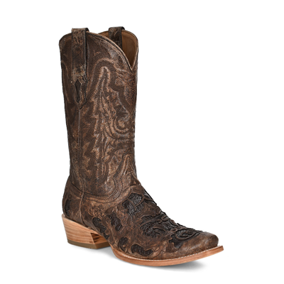 Pre-owned Corral Boots Corral® Men's Brown Exotic Alligator Inlay & Embroidered Western Boots