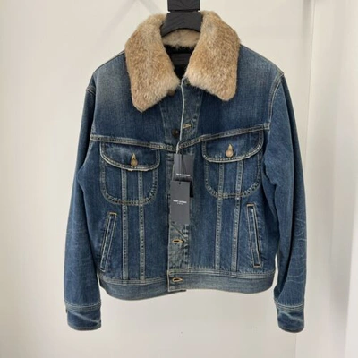 Pre-owned Saint Laurent Shearling Collar Denim Jacket In All Sizes In Blue