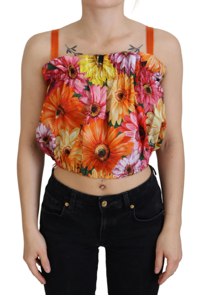 Pre-owned Dolce & Gabbana Tank Top Floral Cotton Blouse Cropped It40 / Us6 / S Rrp $700 In Multicolor