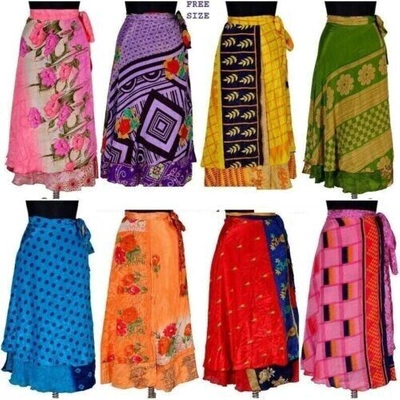 Pre-owned Vintage Silk Sari Magic Wrap Skirt Beach Wear Skirt Wholesale Lot Of 50 Pcs In Multicolor