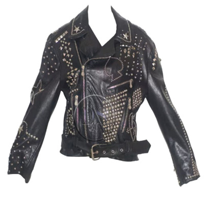 Pre-owned Handmade Men's Black Color Genuine Leather Fashion Studded Biker Jacket Custom In Same As Shown In Picture